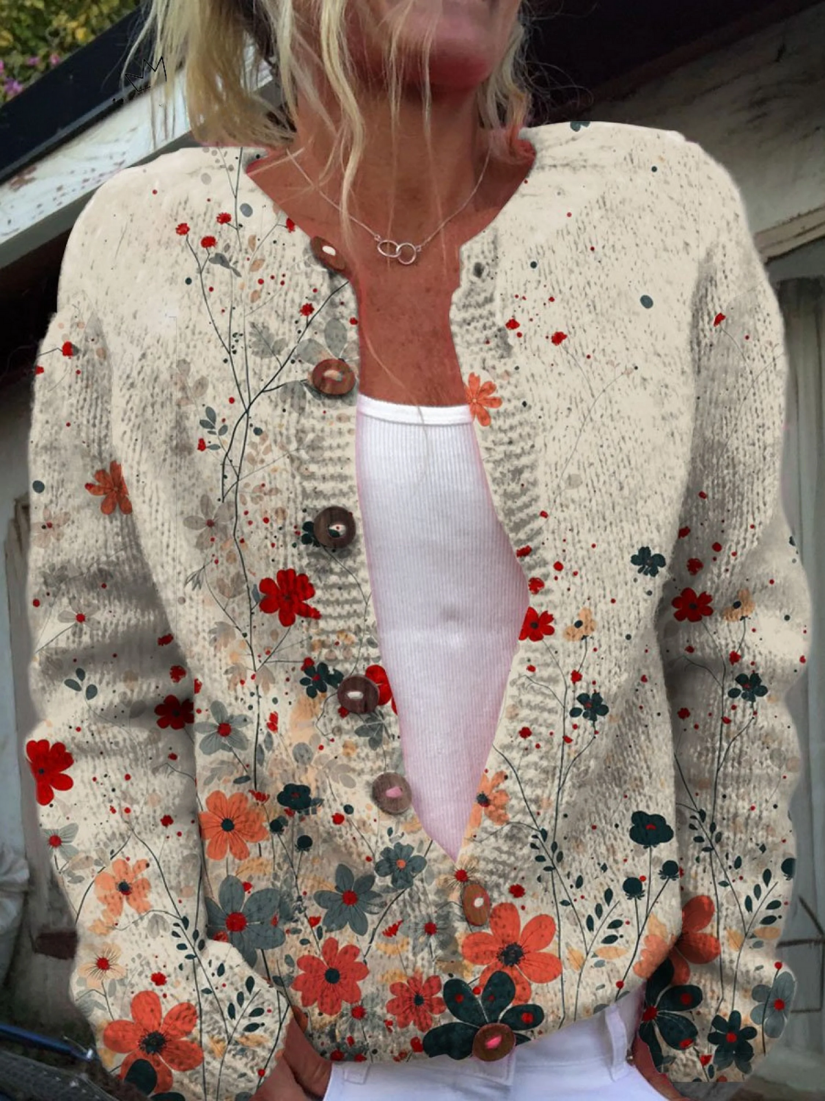 Lilly | Art Print Buttoned Cardigan