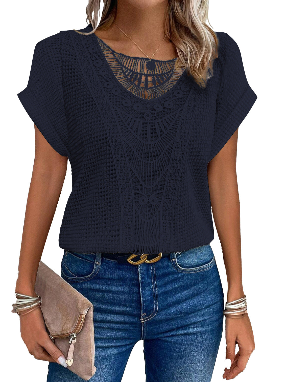 Leah – Lace Detail Short Sleeve Top