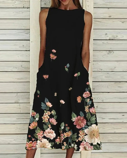 Zoey - Ladies summer midi dress with floral pattern