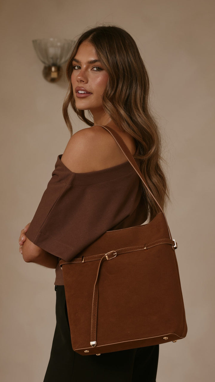 Bolsa Leonie com Fivela - Suede Castanho