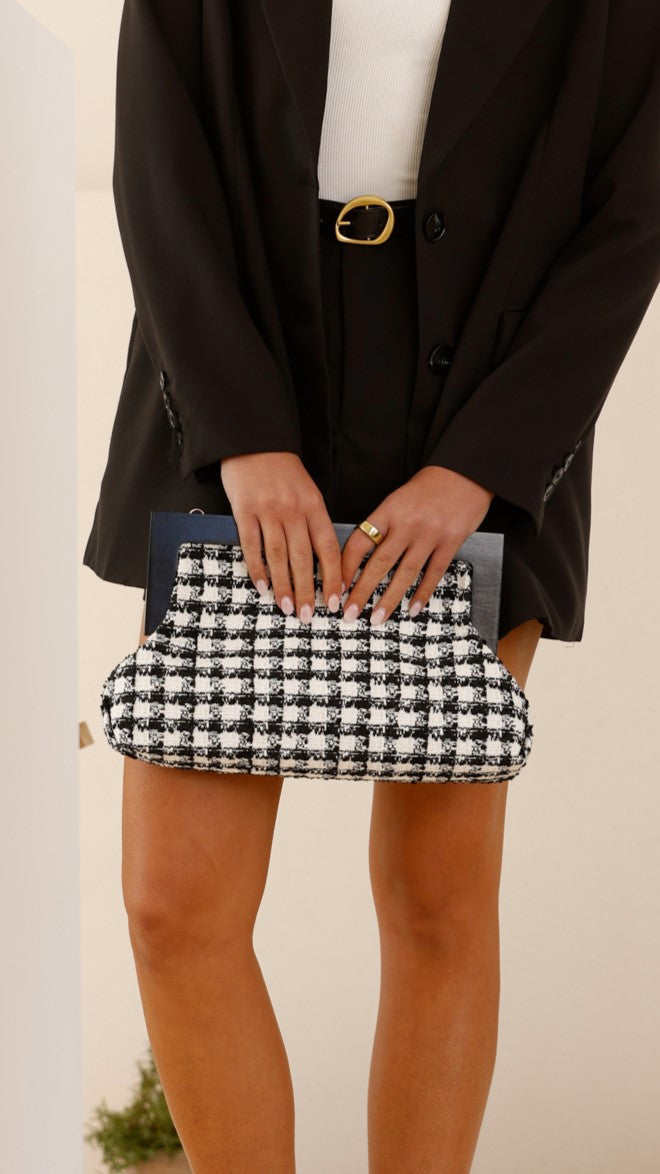 Clutch de Madeira Boucle Zoey - Preto e Branco