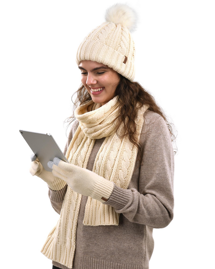 Elegant Winter Hat, Scarf, and Gloves Set
