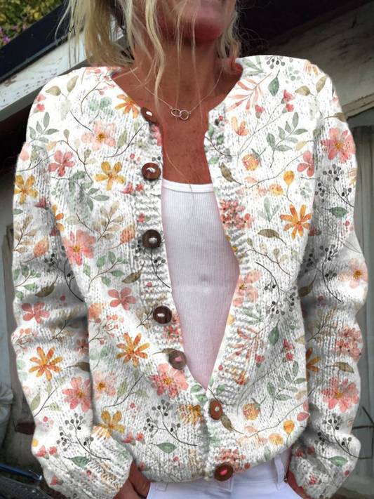 Rose | Art Print Buttoned Cardigan