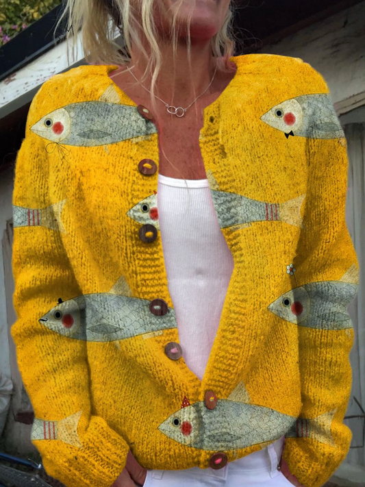 Grace | Art Print Buttoned Cardigan