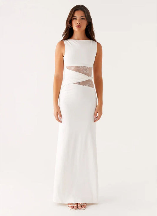 Leni | White dress with Subtle Cutouts and Lacing