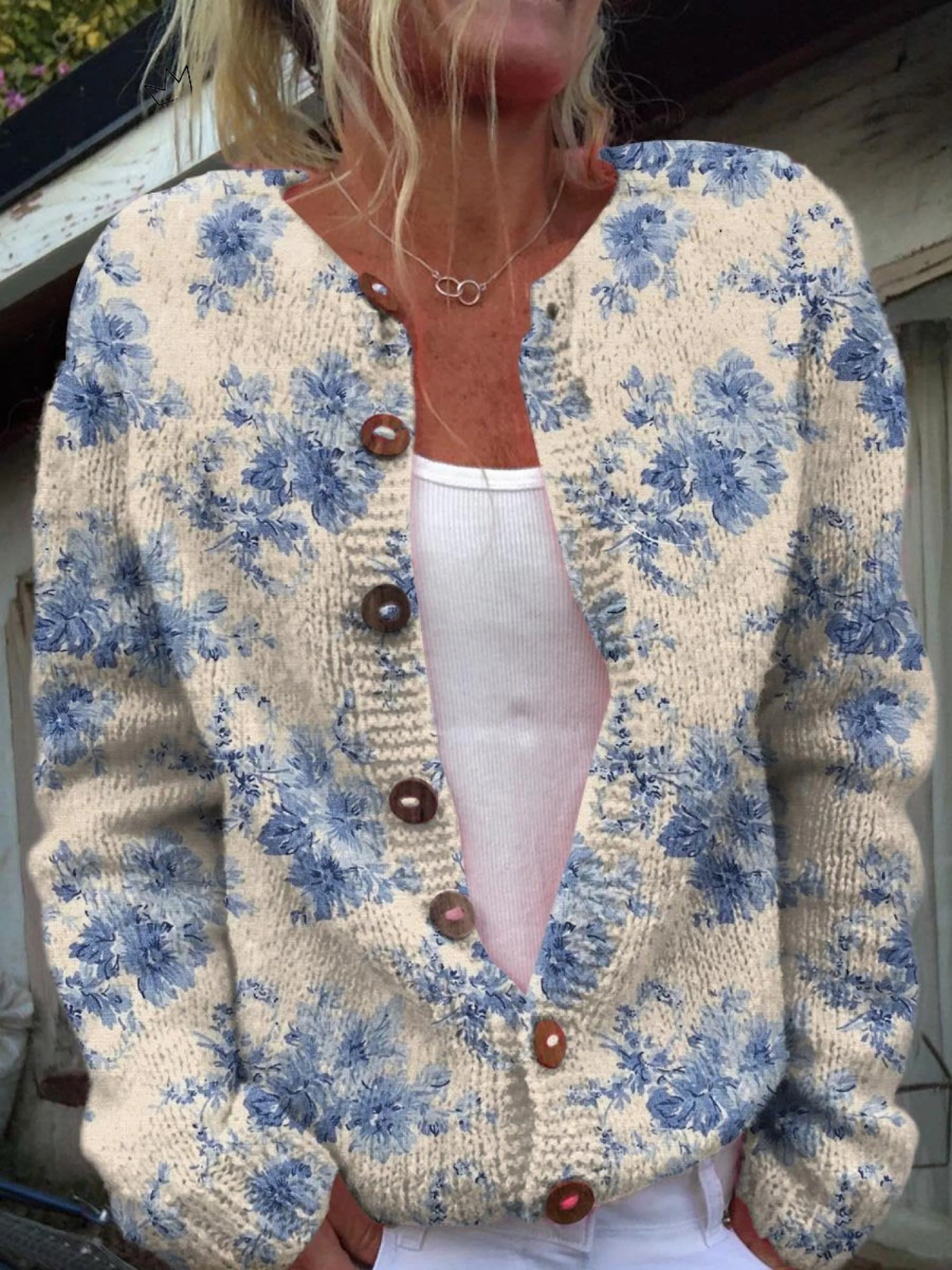 Jane | Art Print Buttoned Cardigan