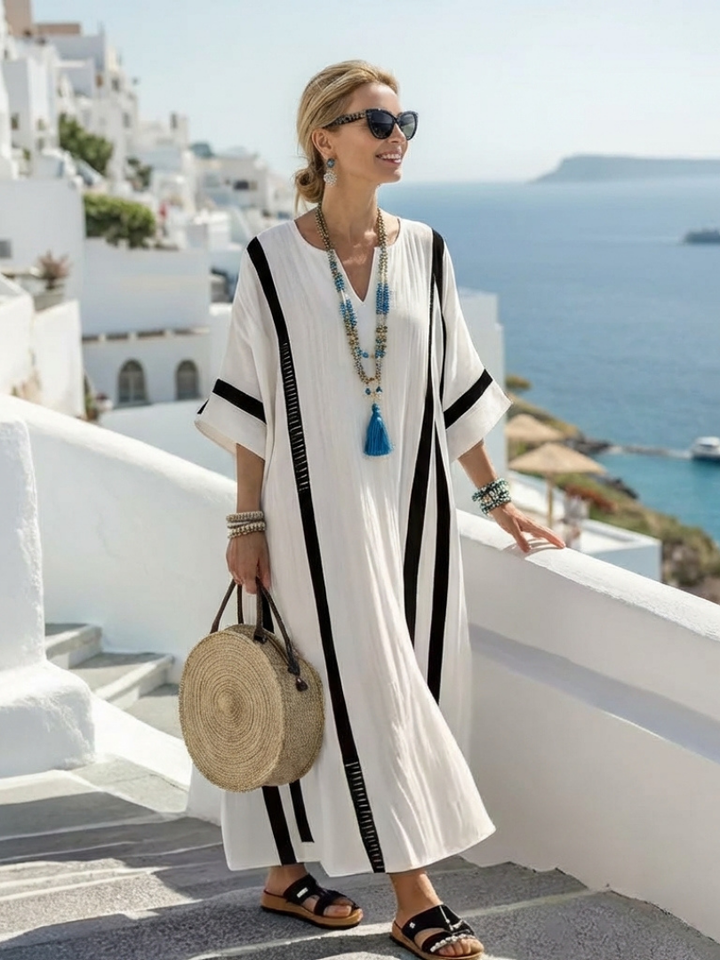 Elvienne - Vestido Maxi Listrado Bicolor