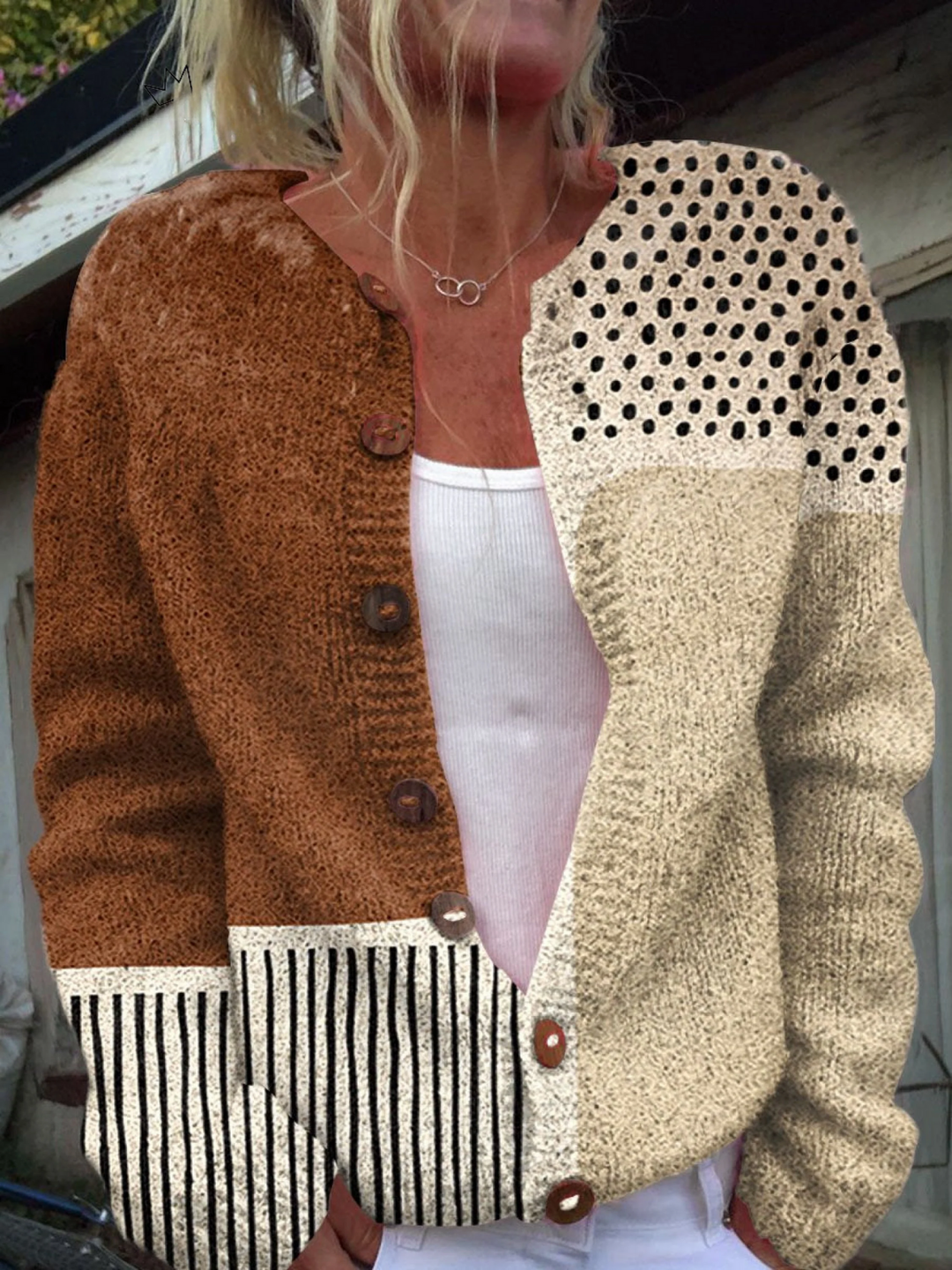 Macey | Art Print Buttoned Cardigan