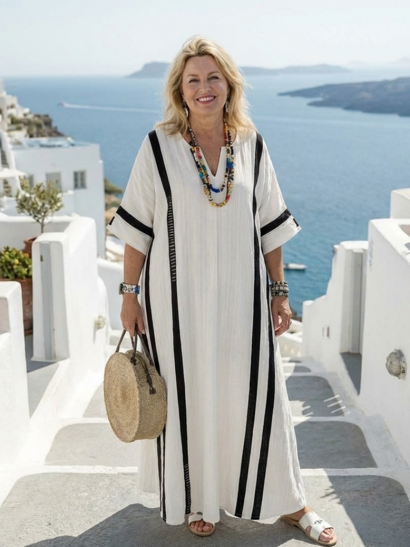 Elvienne - Vestido Maxi Listrado Bicolor
