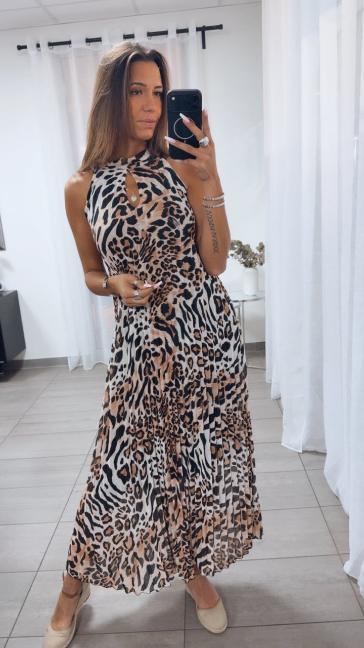 Céu - Vestido Maxi Plissado Animal Print