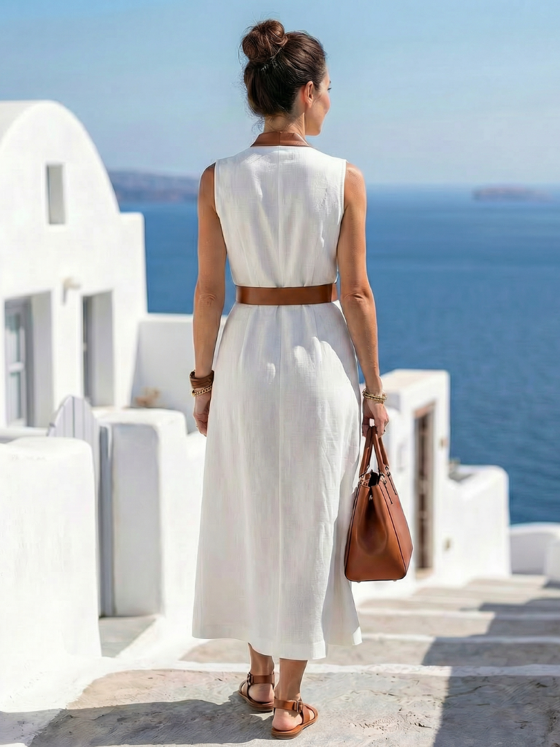 Myra - Vestido Midi com Detalhe Contrastante