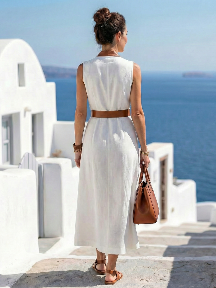 Myra - Vestido Midi com Detalhe Contrastante