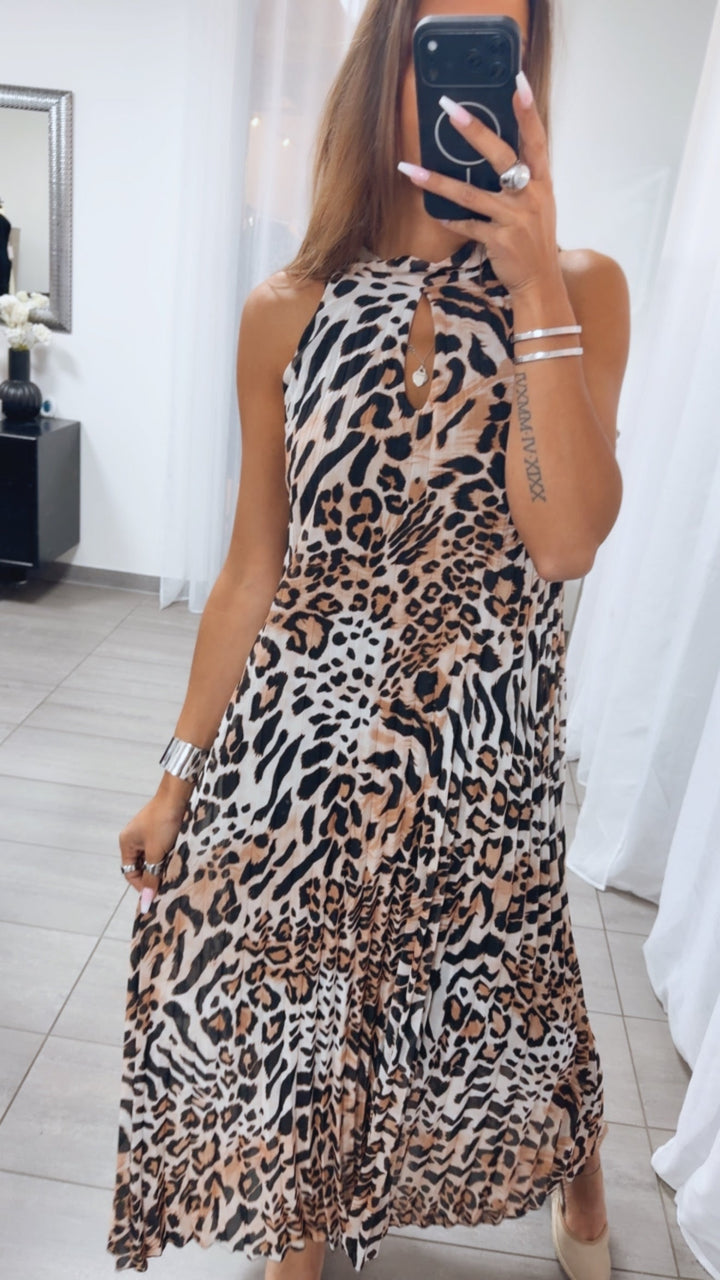 Céu - Vestido Maxi Plissado Animal Print