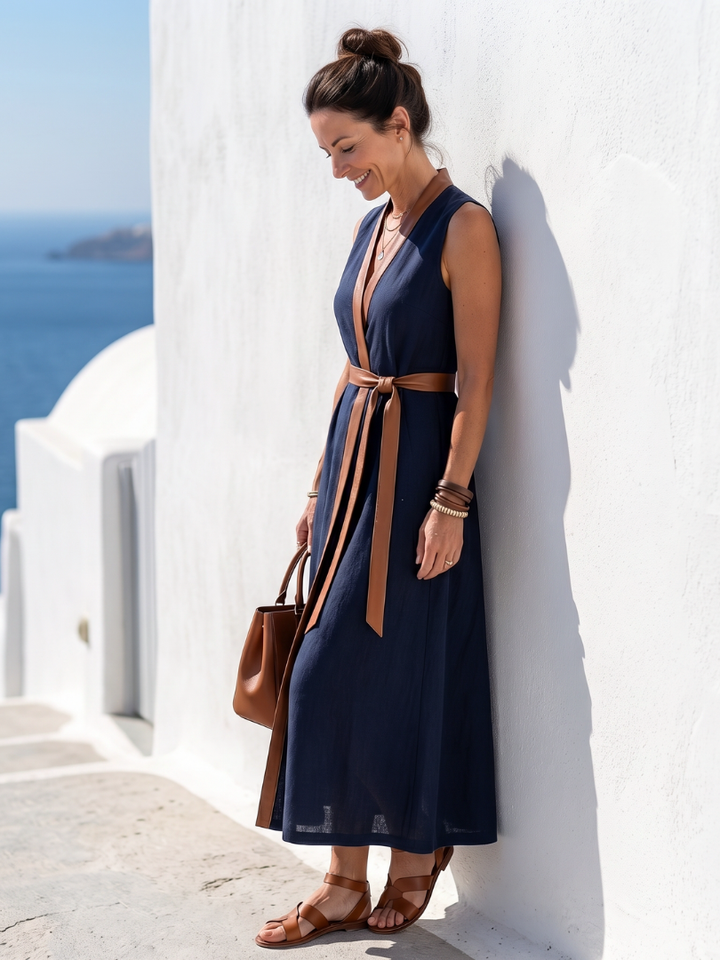 Myra - Vestido Midi com Detalhe Contrastante