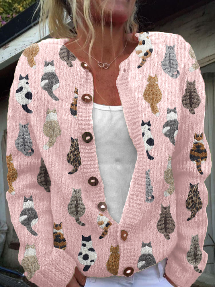 Felícia - Cardigan com Estampa de Gatos