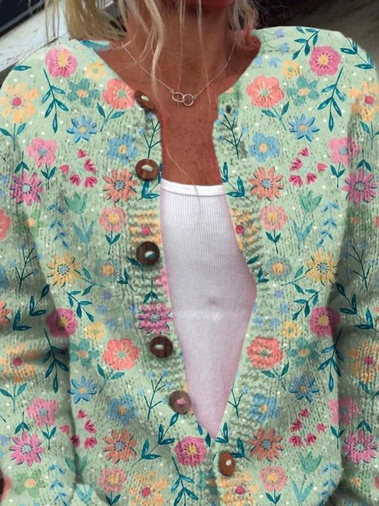 Anne | Art Print Buttoned Cardigan
