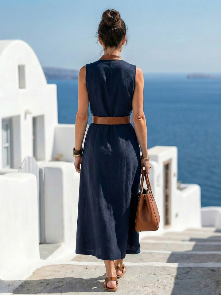Myra - Vestido Midi com Detalhe Contrastante