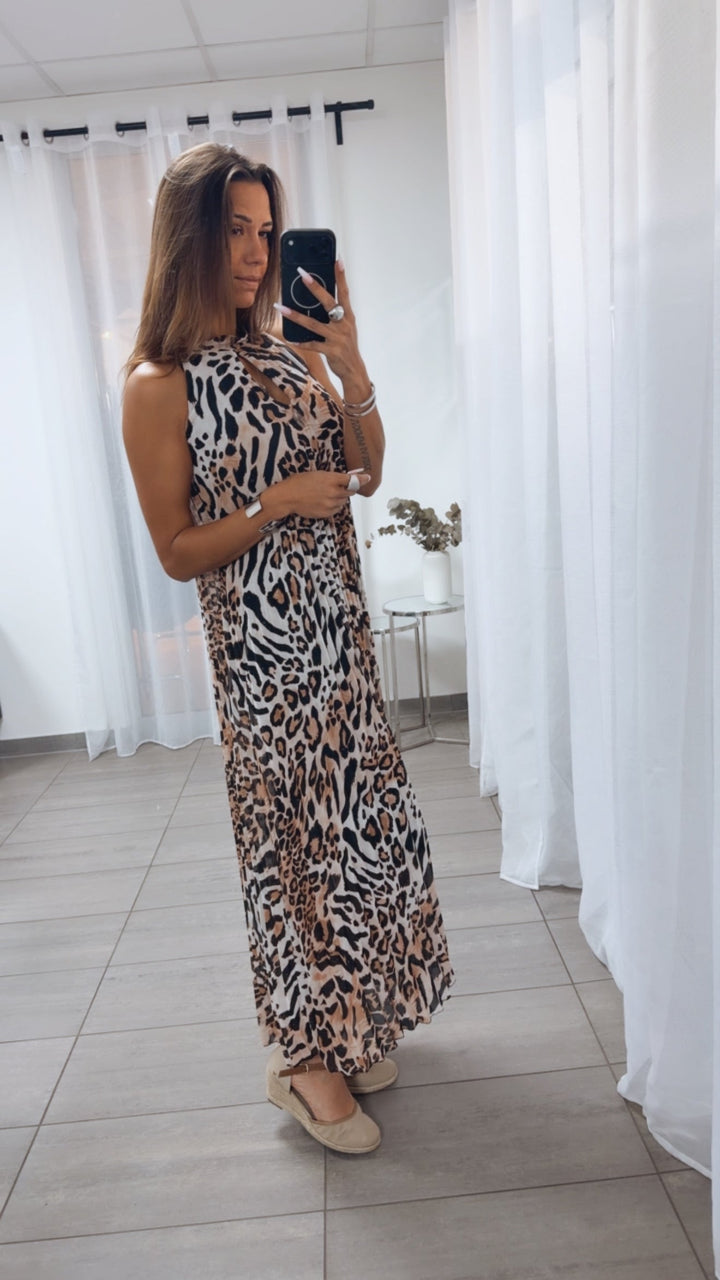 Céu - Vestido Maxi Plissado Animal Print