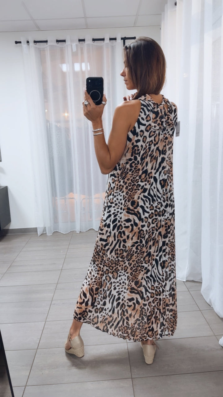 Céu - Vestido Maxi Plissado Animal Print
