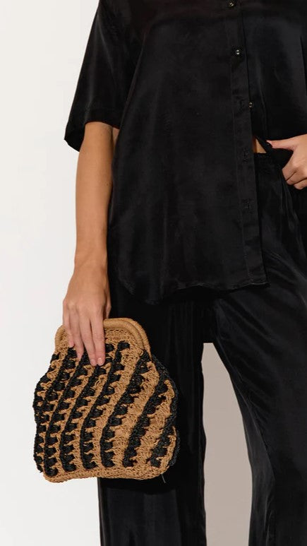 Eadie Crochet Clutch - Black / Natural