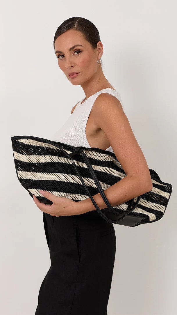 Woven Sport Tote - Black/Natural