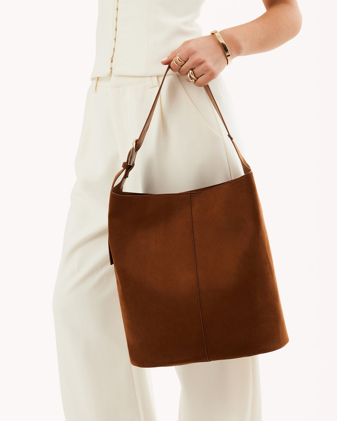 Cali Suede Beige Shoulder Bag