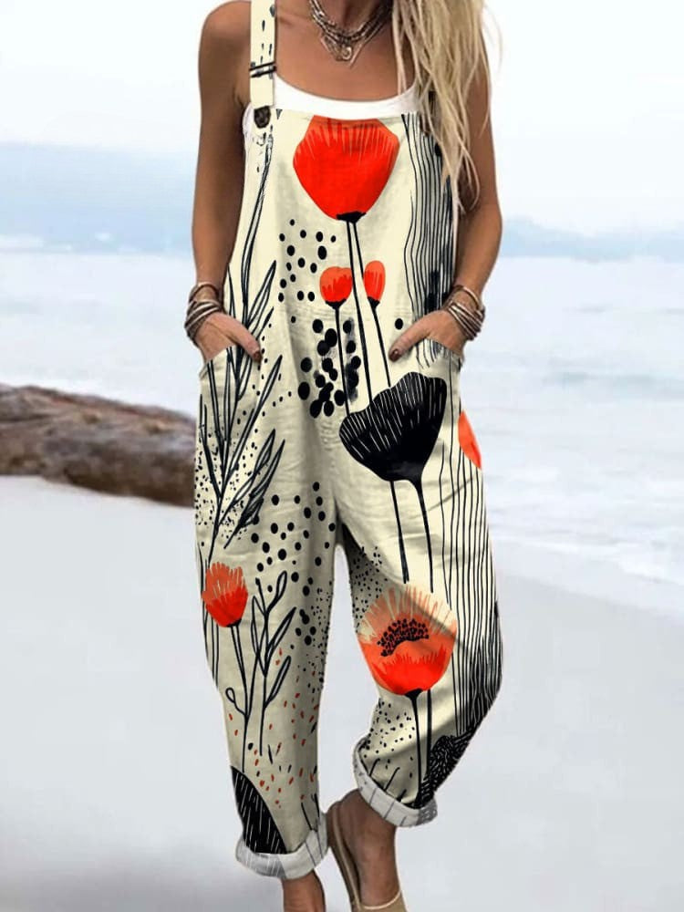 Women's Jumpsuit - Vintage Floral Design, Comfort and Wide Leg Style