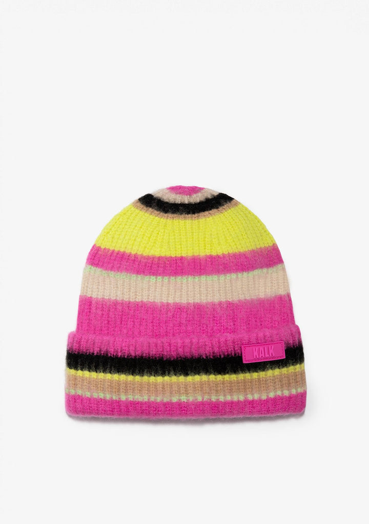 Beanie Flash Fuchsia + Scarf Globe Beige Kalk