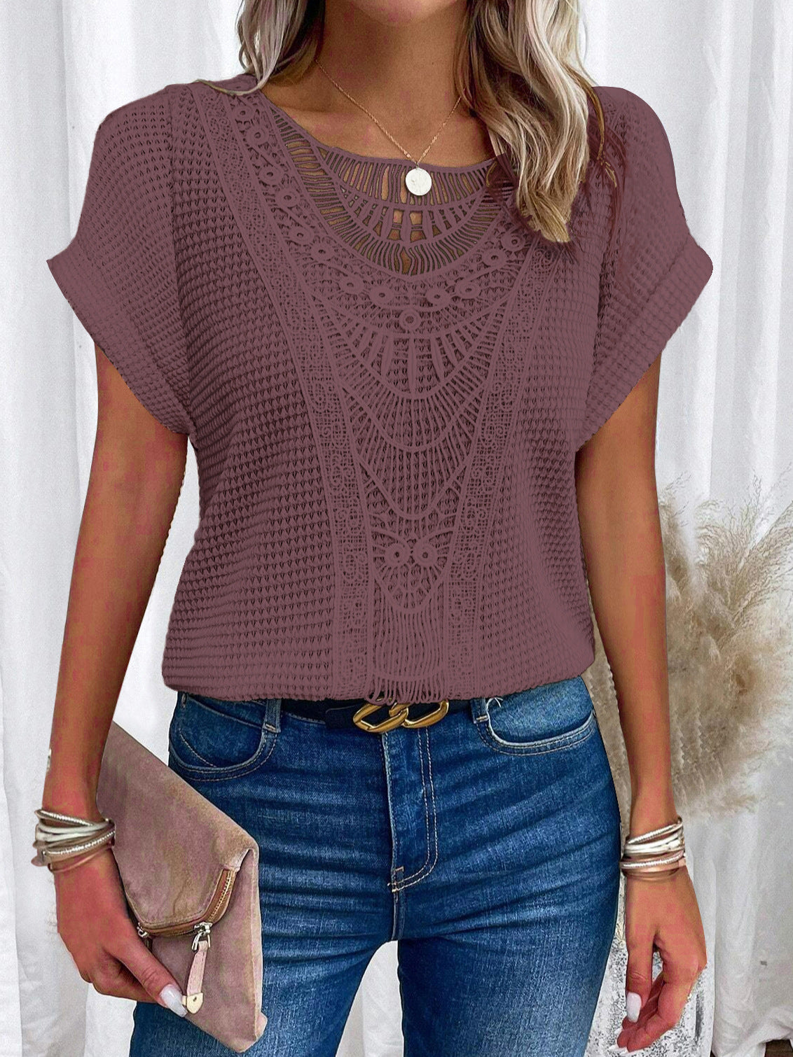 Leah – Lace Detail Short Sleeve Top
