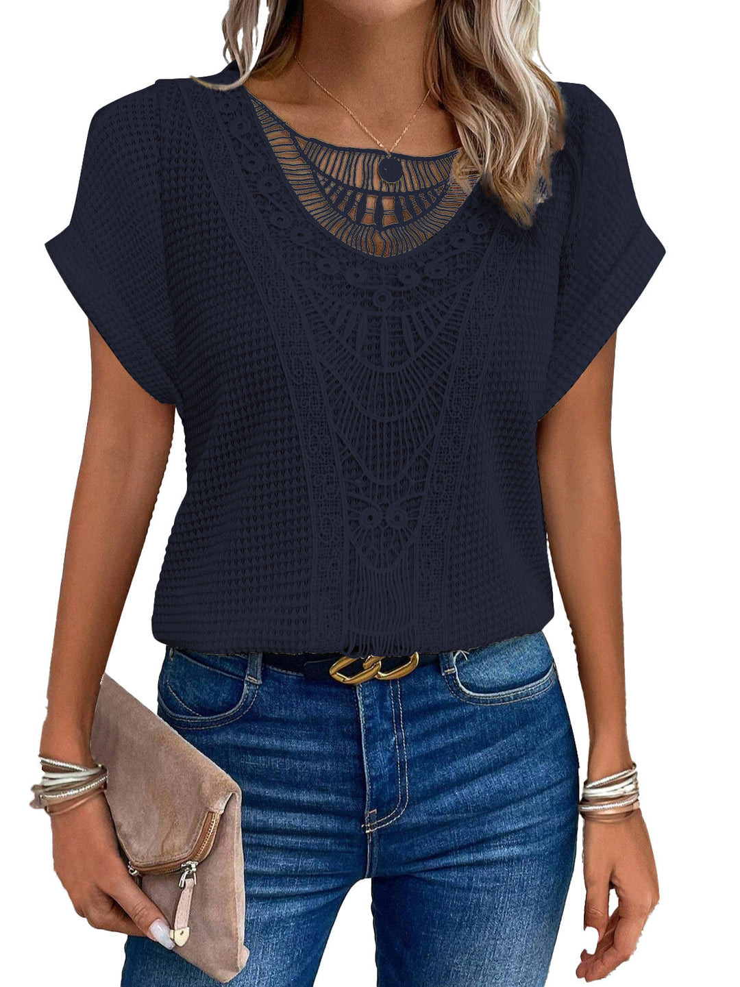 Leah – Lace Detail Short Sleeve Top