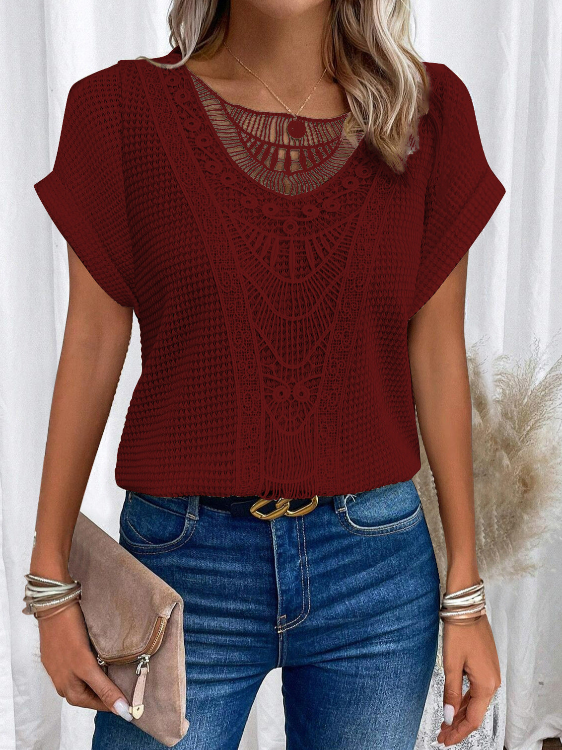 Leah – Lace Detail Short Sleeve Top