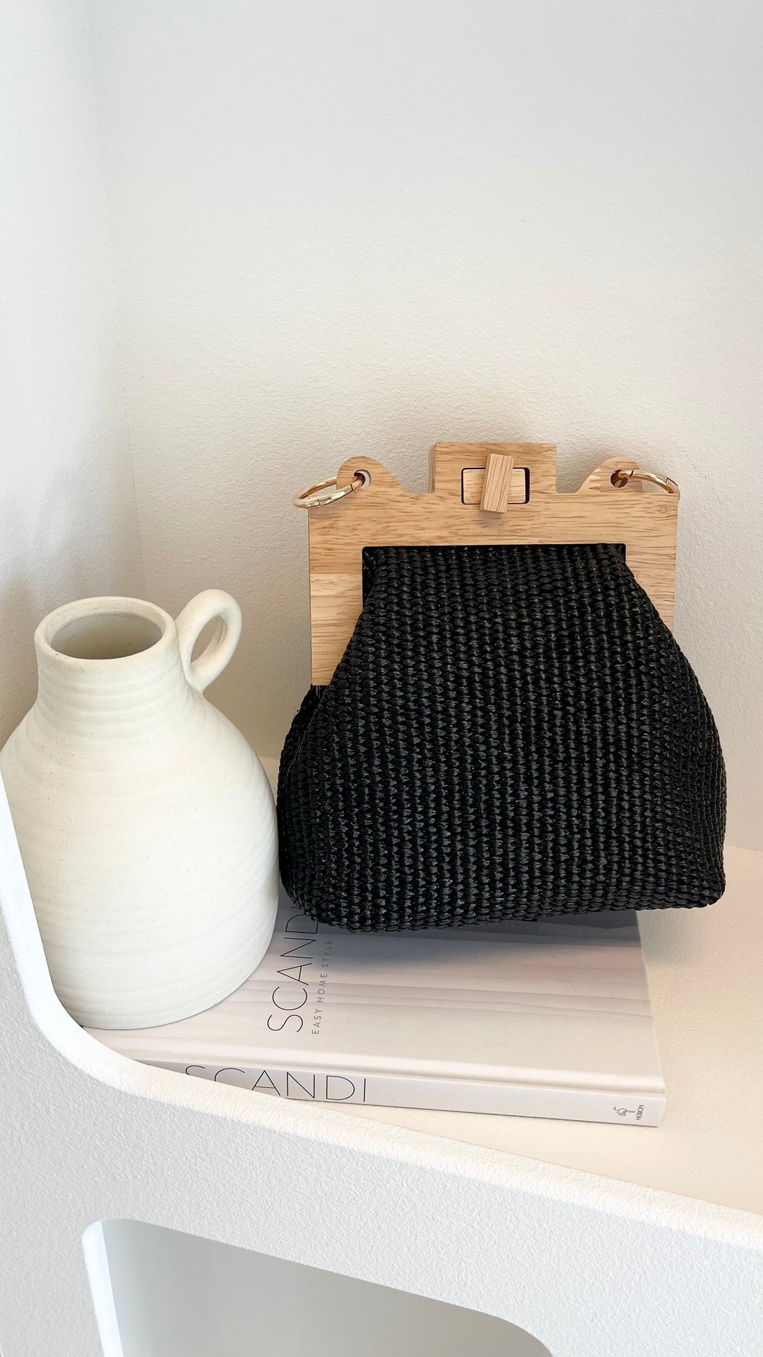 Mini Saco de Madeira Trançada - Preto