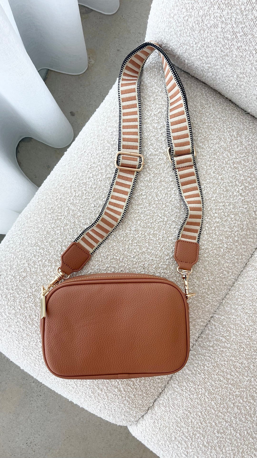Bella Tan Stripe Strap Camera Bag