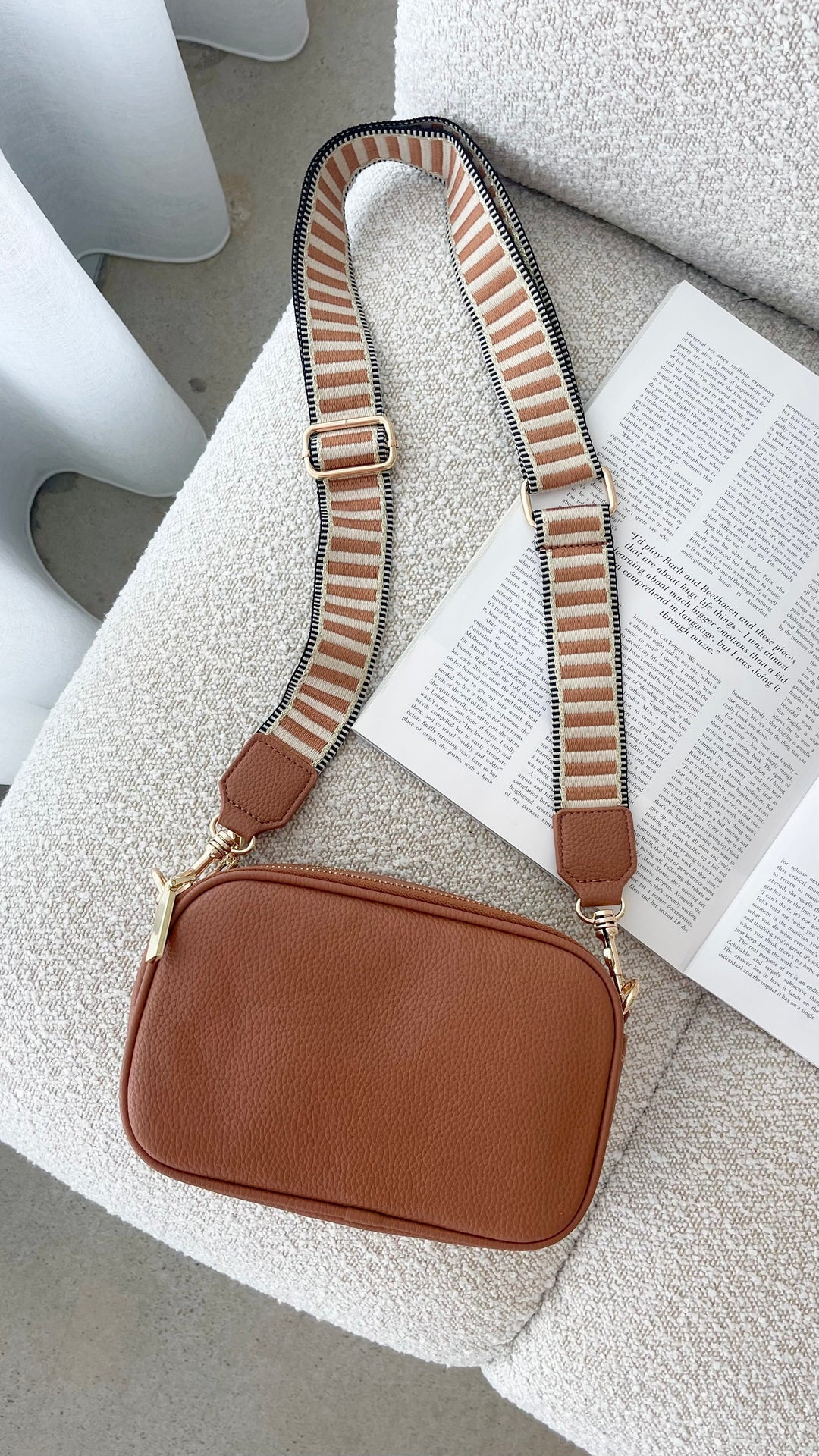 Bella Tan Stripe Strap Camera Bag
