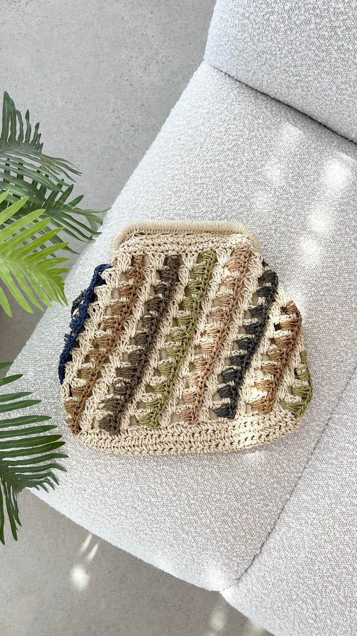 Eadie Multi/Natural Crochet Clutch