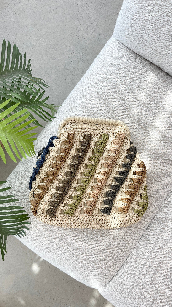 Eadie Multi/Natural Crochet Clutch