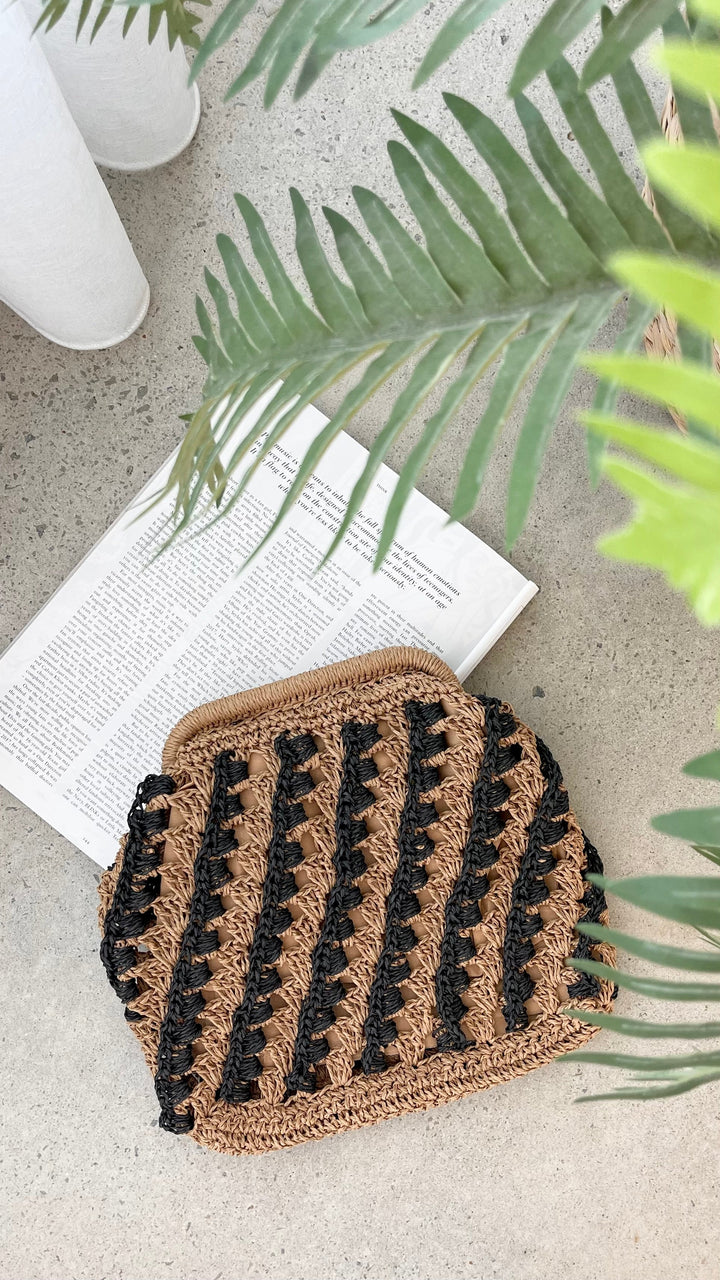 Eadie Crochet Clutch - Black / Natural