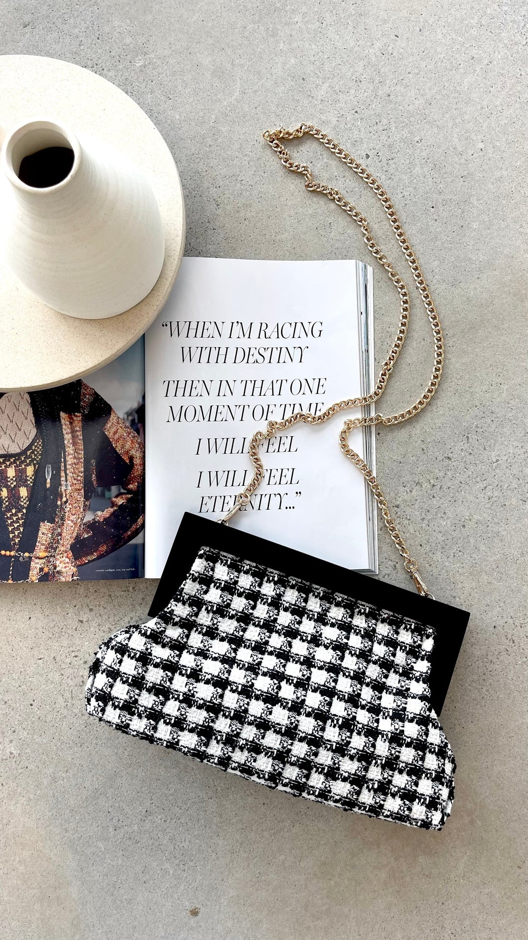 Clutch de Madeira Boucle Zoey - Preto e Branco