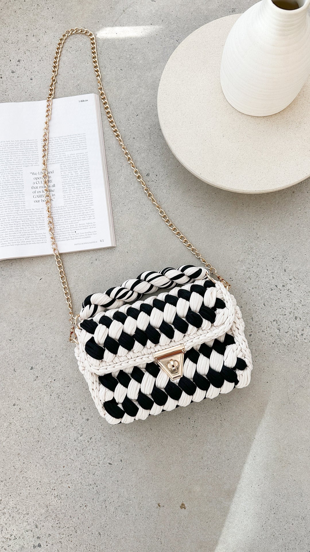 Bolsa de Mão Chunky Annabel Trançada - Creme e Preto