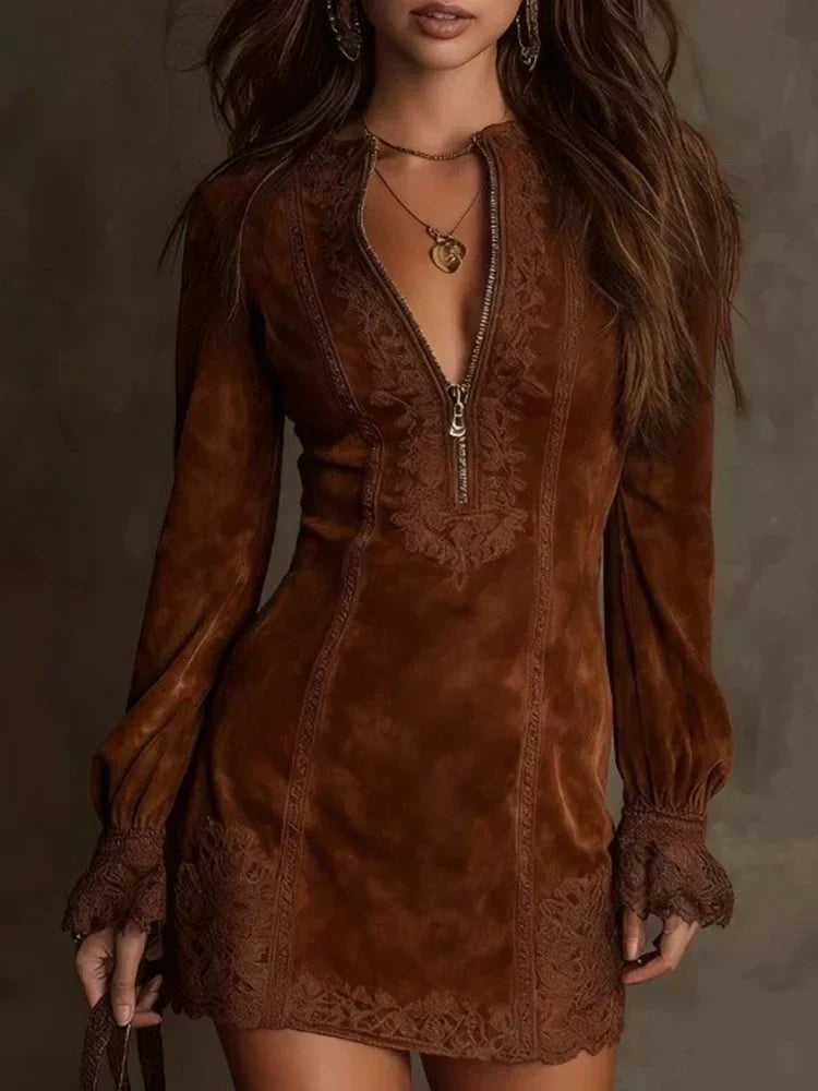 Laura | Short Suede Lace Sophisticated Dress