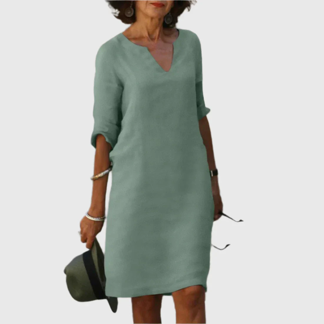 Deborah - Mini dress with V neckline and 3/4 sleeves