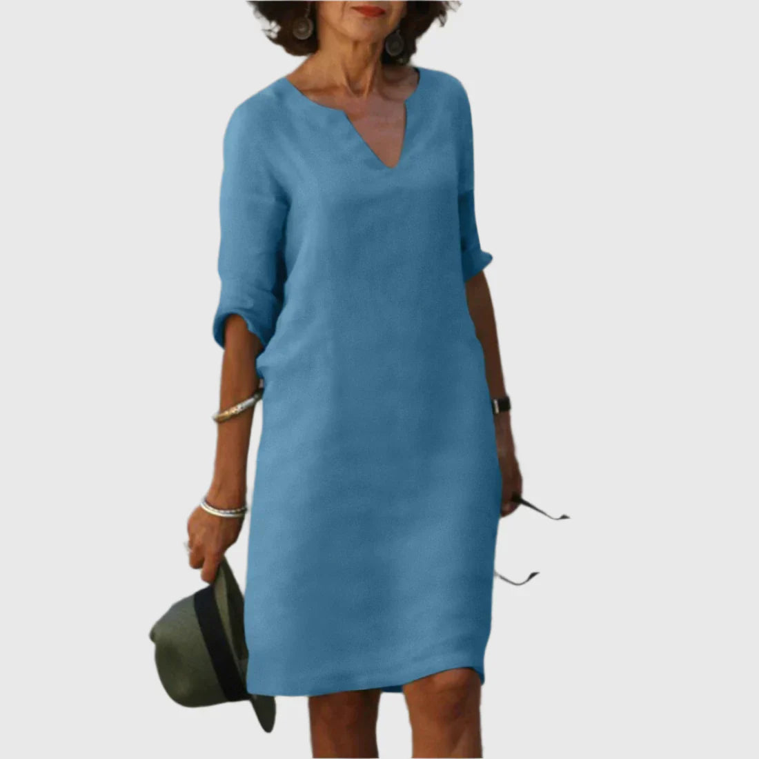 Deborah - Mini dress with V neckline and 3/4 sleeves