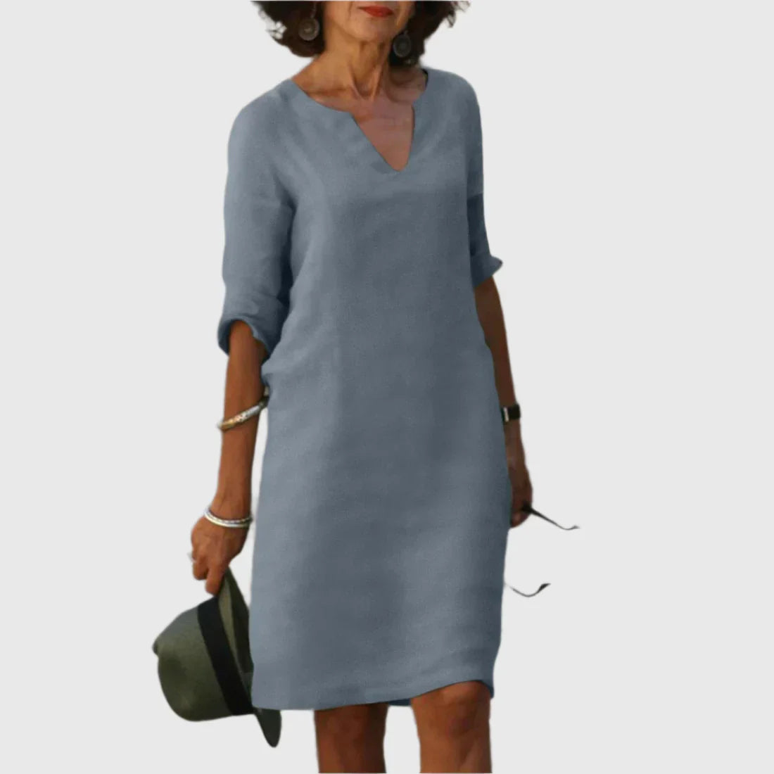 Deborah - Mini dress with V neckline and 3/4 sleeves