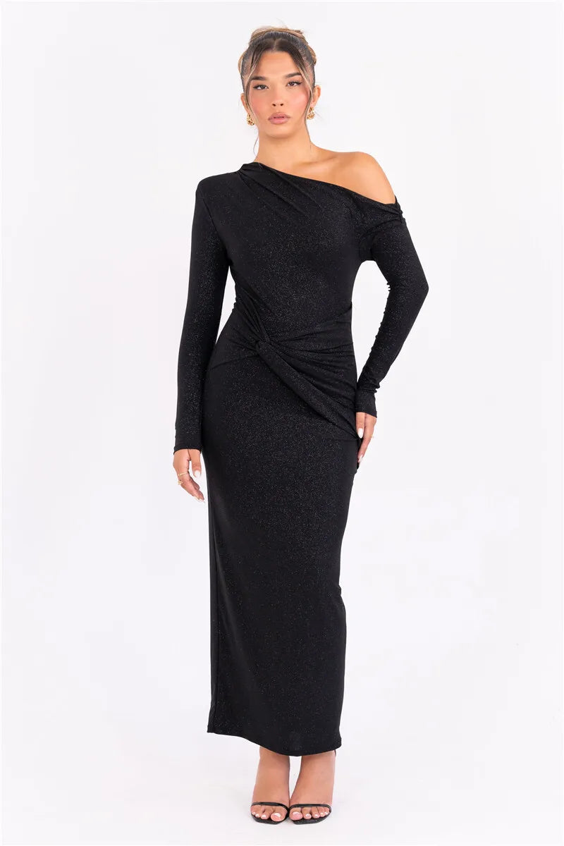 Alina | Glittering Black Maxi Dress