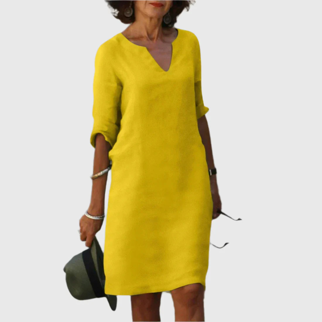 Deborah - Mini dress with V neckline and 3/4 sleeves