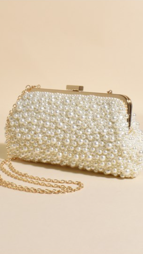 Clutch Norma Jean em Pérola Falsa - Creme e Dourado