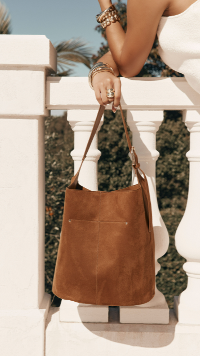 Cali Suede Beige Shoulder Bag