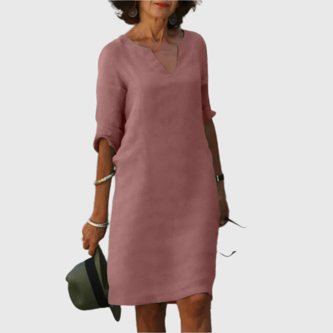 Deborah - Mini dress with V neckline and 3/4 sleeves
