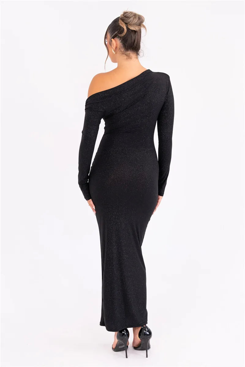 Alina | Glittering Black Maxi Dress