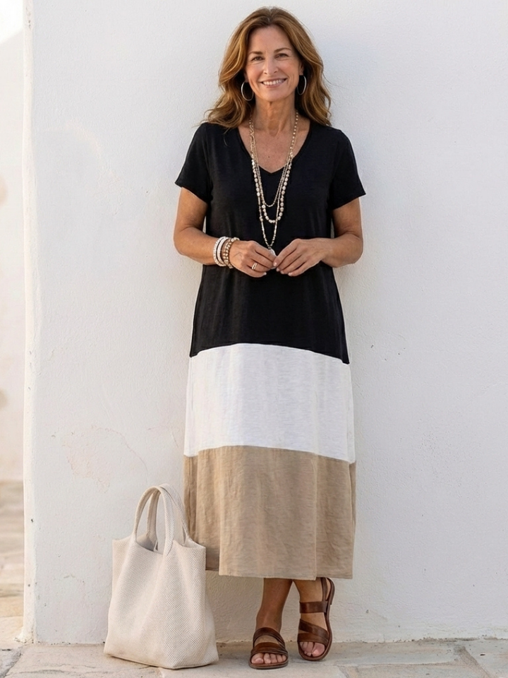 Thalia - Vestido Midi Bicolor de Verão